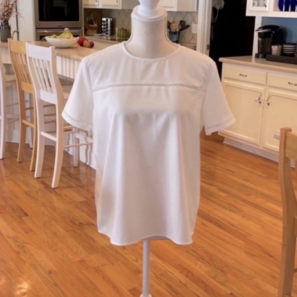 Shein white cut out short sleeve box blouse